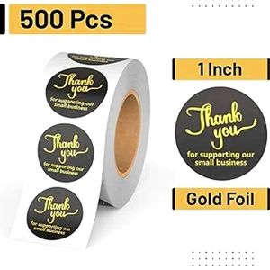 500 pcs, 1”, Thank You Stickers for Packaging (Black)